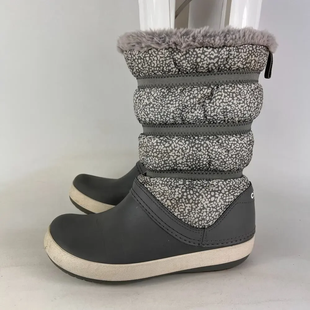Crocs Crocband women's size 7 grey minimalist slip on faux fur winter boots